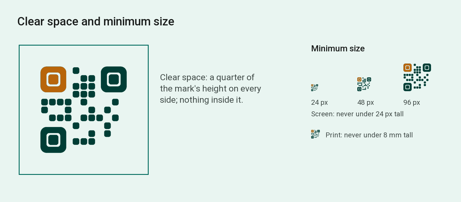 The clear space around the mark and its minimum size